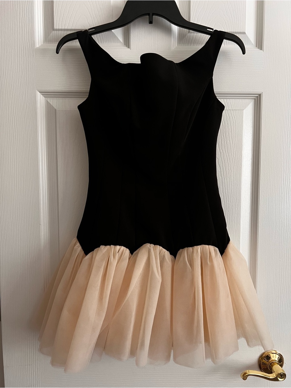 Lovers + Friends Black Off-Shoulder Mini Dress with Cream Tulle Hem - Picture 4 of 8